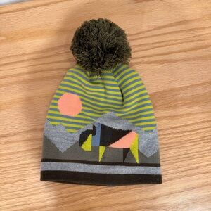 Stio Striped Pom-Pom Beanie with Buffalo Design